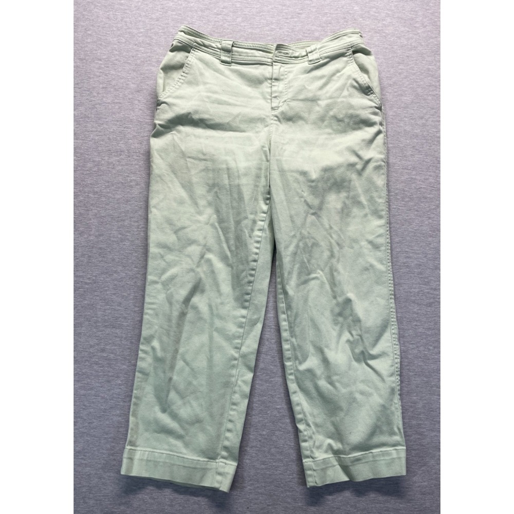 A New Day Cropped Pants Womens 14 Sage Green Cotton Stretch Straight Leg Casual